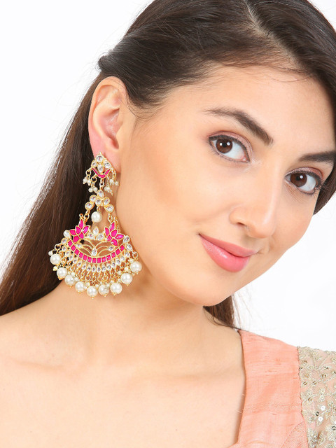 

Rubans Gold-Toned & Pink Crescent Shaped Chandbalis
