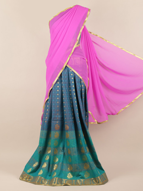 

Pothys Lavender & Blue Poly Chiffon Woven Design Traditional Half Saree