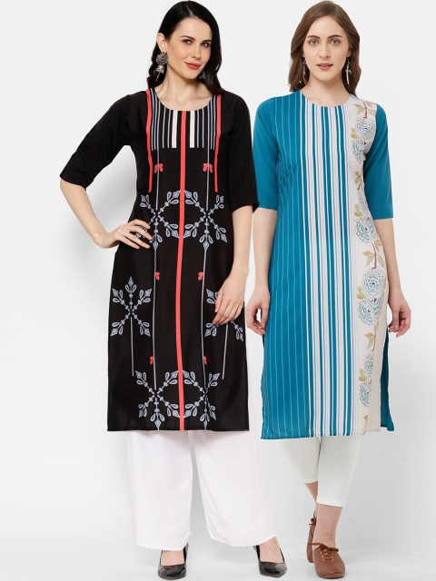

7Threads Multicoloured Floral Printed Kurta Pack of 2, Multi