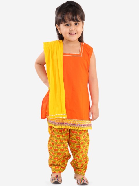 

KID1 Girls Orange & Yellow Solid Kurti with Patiala & Dupatta