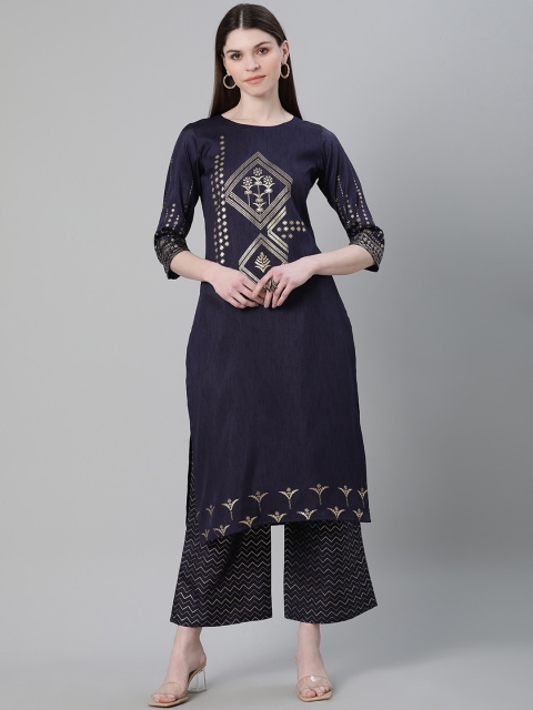 

ZIYAA Women Navy Blue Printed Kurta with Trousers