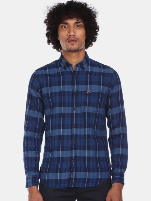 

U.S. Polo Assn. Denim Co. Men Blue Regular Fit Checked Casual Shirt