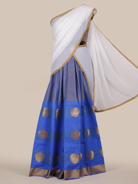 

Pothys White & Blue Poly Chiffon Woven Design Lehenga Half Saree