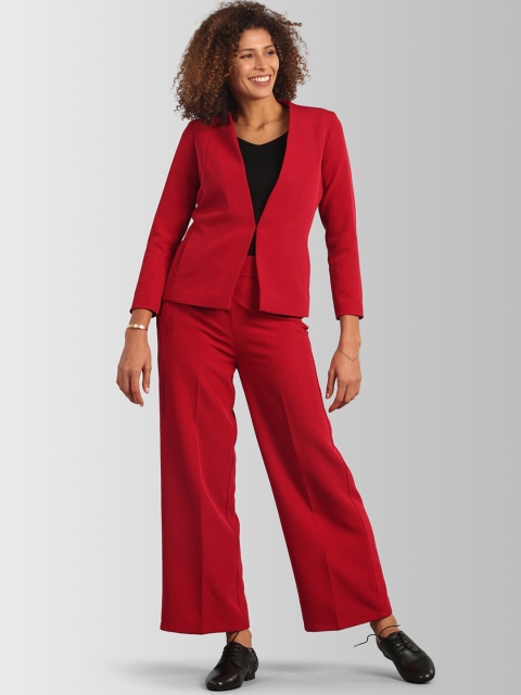 

FableStreet Women Red Solid Coat with Trousers