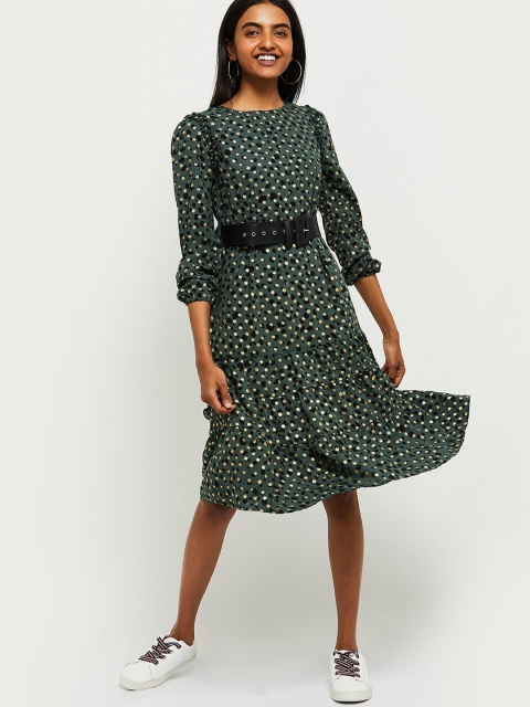 

max Women Green Printed A-Line Dress