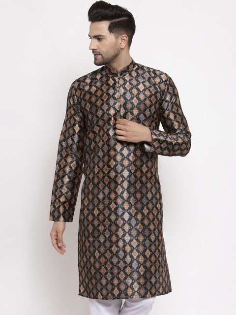 Jompers Men Black Woven Design A-Line Kurta