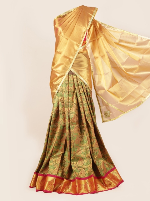 

Pothys Cream-Coloured & Green Tissue Woven Design Half Saree