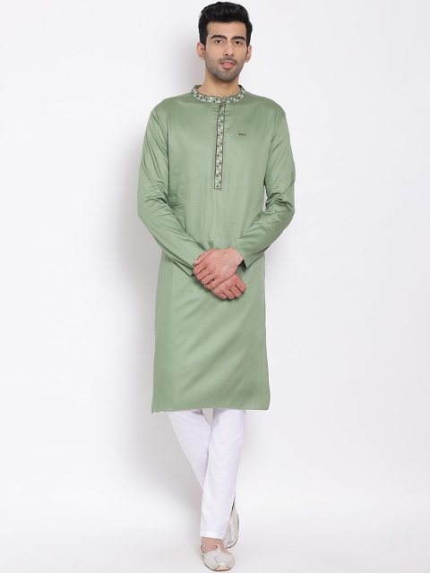 

DEVOILER Men Green Solid Straight Kurta
