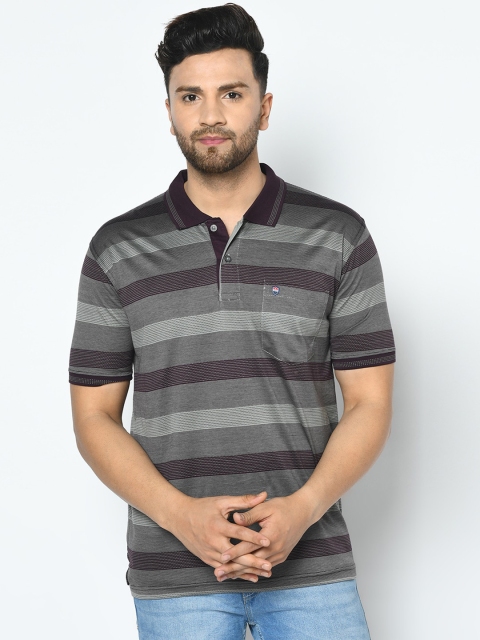 

Duke Men Purple Striped Polo Collar T-shirt