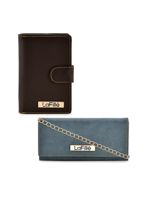 

LaFille Women Pack Of 2 Grey & Black Solid Two Fold Wallet