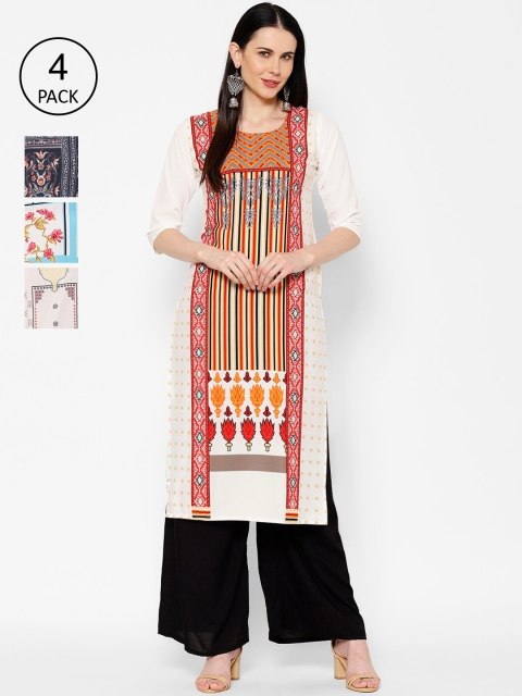 

7Threads Women Pack of 3 Printed Straight Kurtas, Multi