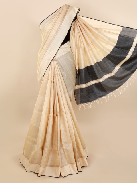 

Pothys Cream-Coloured Solid Jute Silk Saree