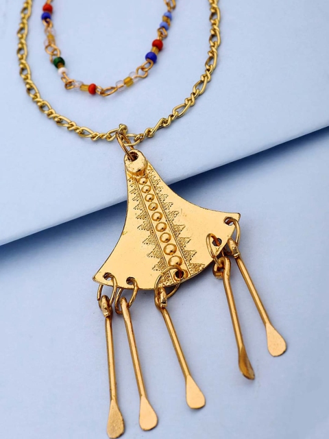 

Voylla Gold-Toned Metal Layered Stylish Beads With Beautiful Centered Necklace