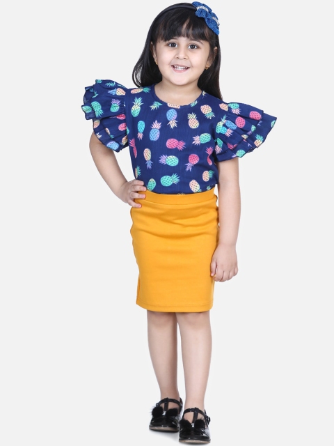 

AWW HUNNIE Girls Blue & Yellow Printed Top with Skirt