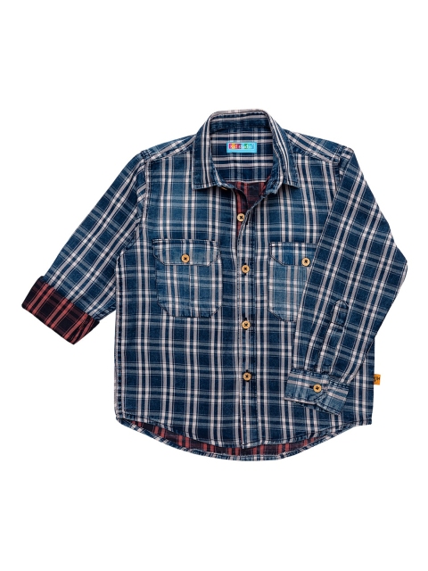 

Kid Studio Boys Navy Blue Regular Fit Checked Casual Shirt