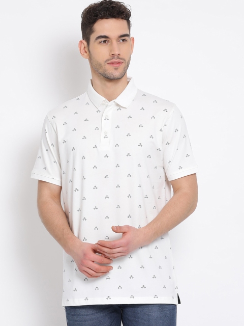 

COBB Men White & Navy Blue Printed Polo Collar T-shirt