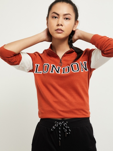 

max Women Orange & Off-White Embroidered Sweatshirt