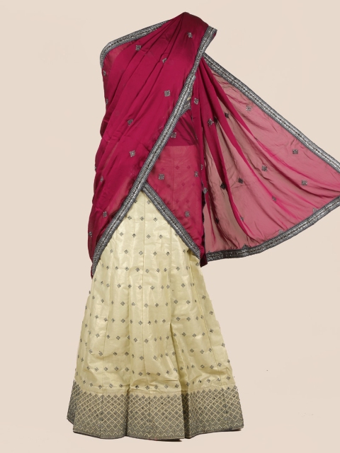 

Pothys Maroon & Green Poly Chiffon Embroidered Half Saree