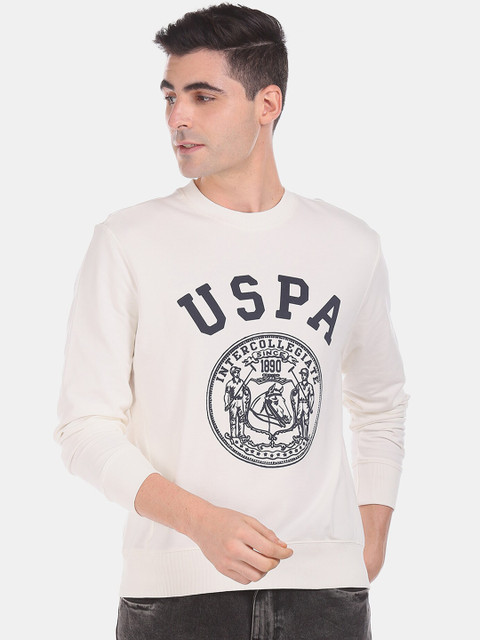 

U.S. Polo Assn. Men Off-White Brand Logo Printed Sweatshirt