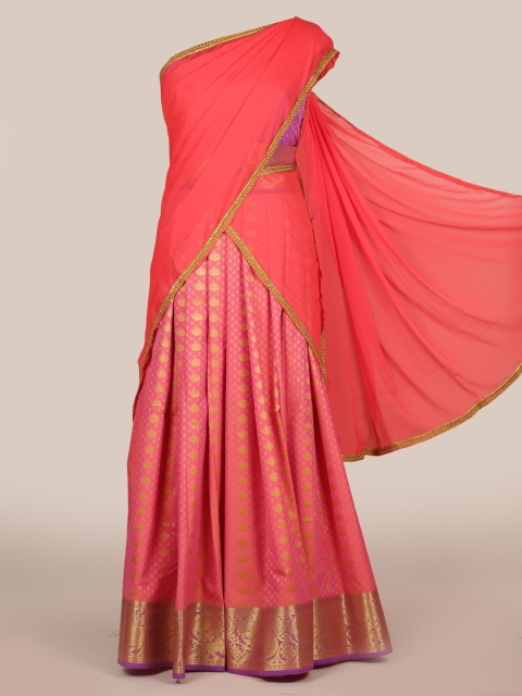 

Pothys Coral Solid Poly Chiffon Lehenga Half Saree