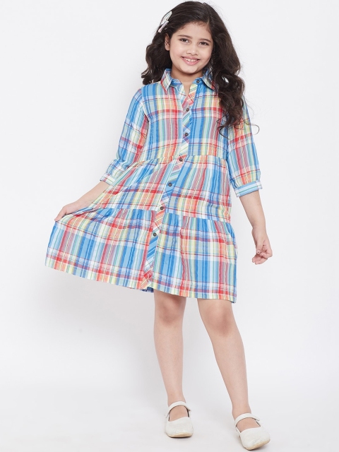 

Stylo Bug Girls Blue Checked Cotton Shirt Dress