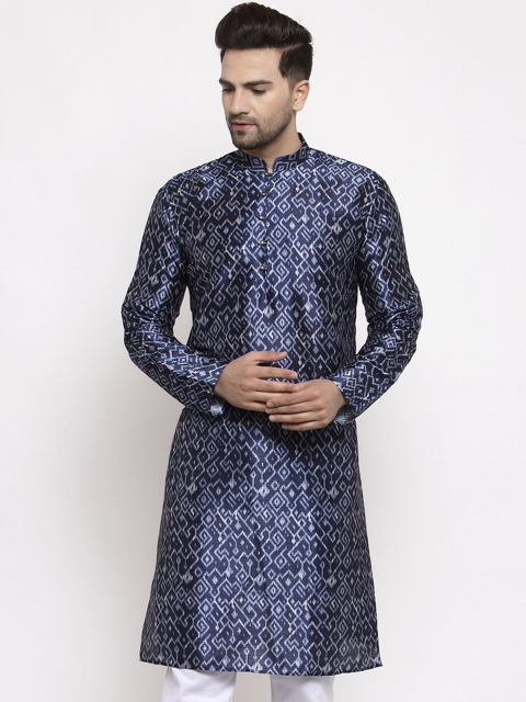 

Jompers Men Blue Printed A-Line Kurta