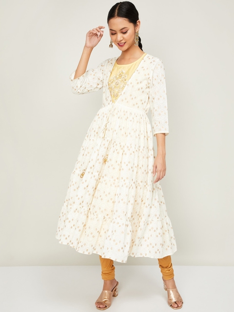 

Melange by Lifestyle Women Off-White & Beige Printed A-Line Kurta