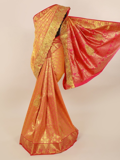 

Pothys Peach-Coloured Pure Silk Embroidered Kanjeevaram Saree