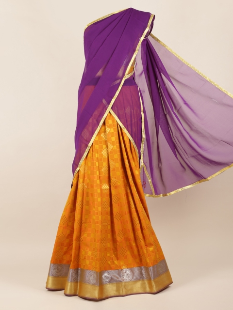 

Pothys Violet & Orange Poly Chiffon Woven Design Traditional Half Saree