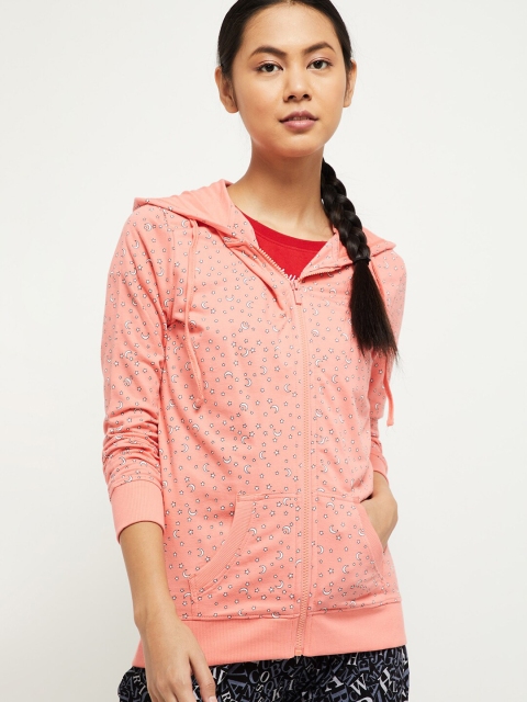 

max Women Pink & Off-White Printed Hooded Sweatshirt