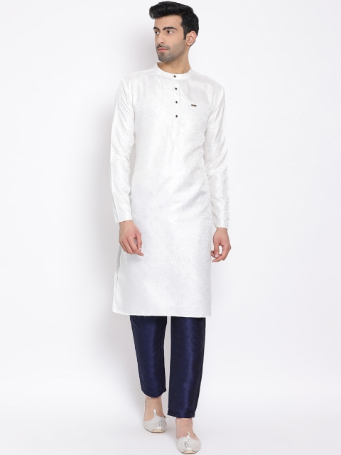 

DEVOILER Men Off White Floral Printed Mandarin Collar Regular Sleeves Kurta