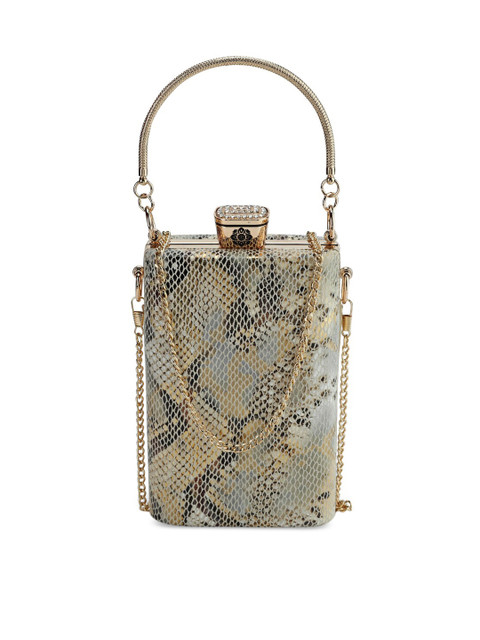 

Kazo Silver-Toned & Gold-Toned Printed Box Clutch