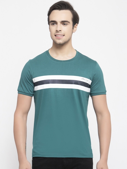 

Allen Cooper Men Green Striped Round Neck T-shirt