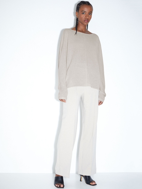 

H&M Women Beige Solid Dolman Sleeved Sustainable Top