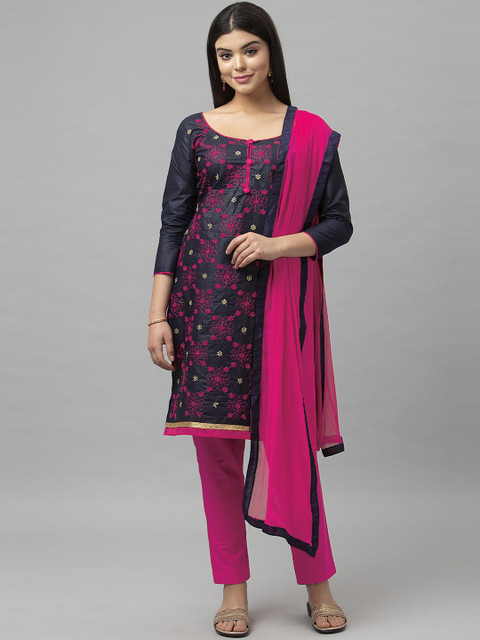 

Satrani Pink & Black Pure Cotton Unstitched Dress Material