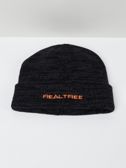 max Men Grey & Orange Self Design Beanie