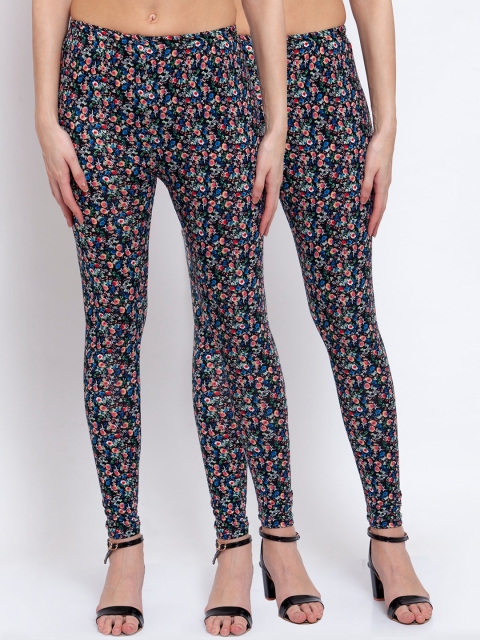 

KLOTTHE Women Pack Of 2 Black & Red Printed Ankle-Length Leggings