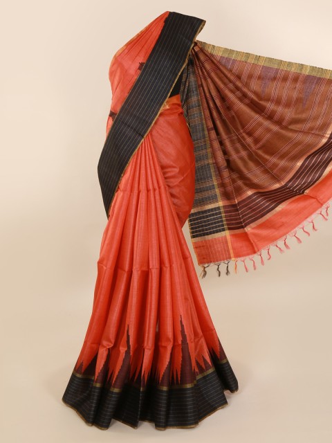 

Pothys Peach-Coloured Solid Jute Silk Saree