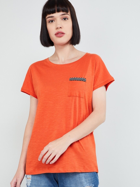

max Women Orange Solid Round Neck T-shirt