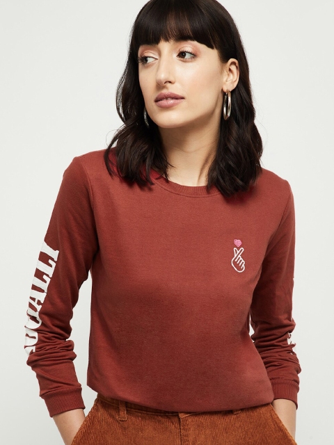 

max Women Brown Solid Sweatshirt