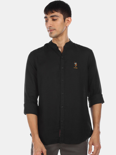 

U.S. Polo Assn. Denim Co. Men Black Regular Fit Solid Linen Casual Shirt