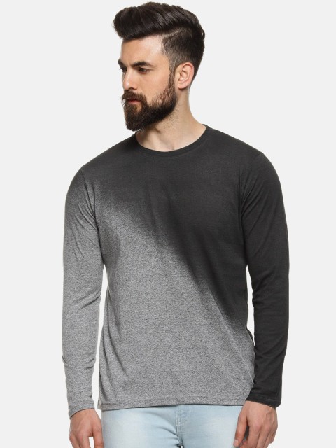 

Campus Sutra Men Charcoal Grey Colourblocked Round Neck T-shirt