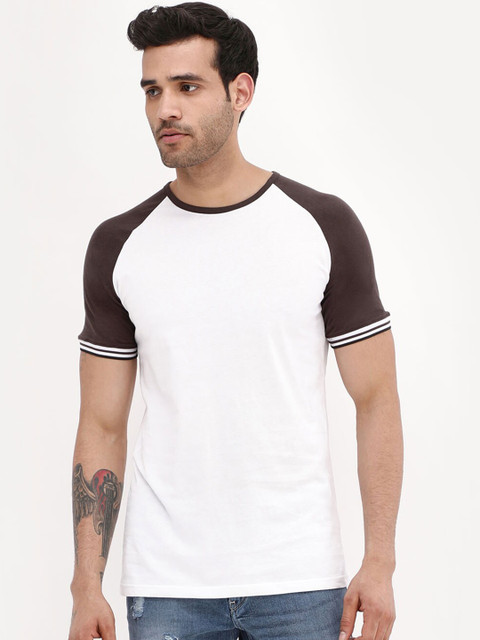 

Blue Saint White NA Colourblockeds Drop-Shoulder Sleeves Monochrome Pockets T-shirt