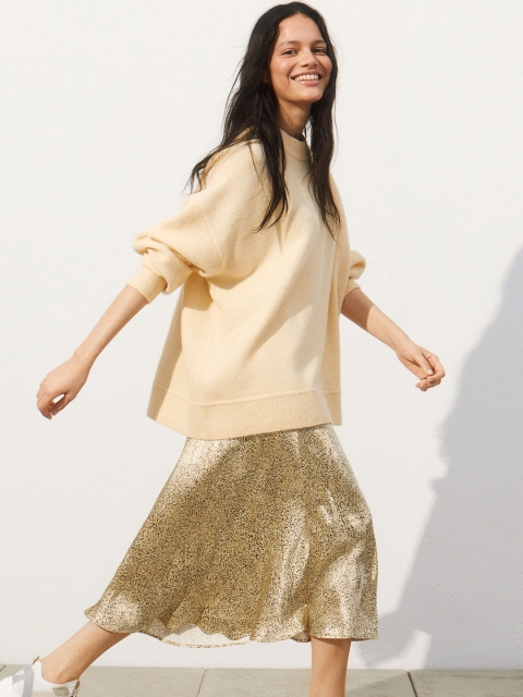 

H&M Women Gold Toned Calf Length Skirt