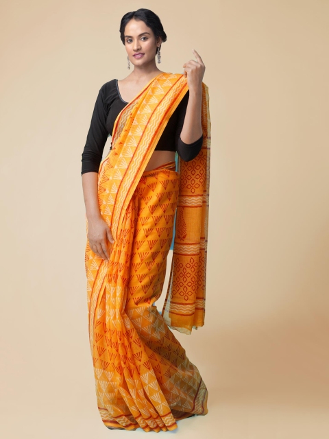 

Unnati Silks Orange Printed Kota Saree
