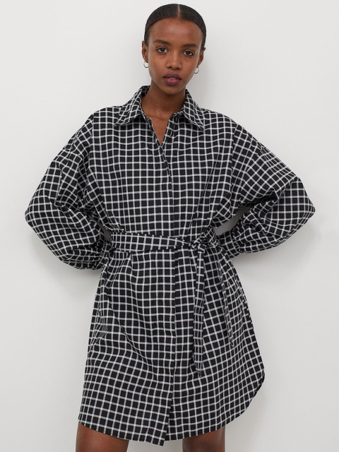 

H&M Women Black and White Checked Shirt Dress