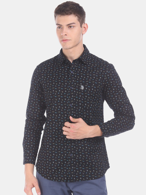 

U.S. Polo Assn. Men Black Regular Fit Printed Casual Shirt