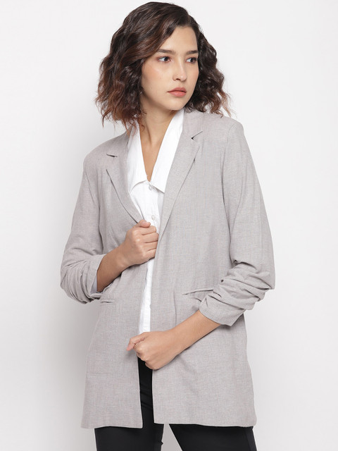 

LA LOFT Women Grey Solid Comfort-Fit Singe-Breasted Blazer