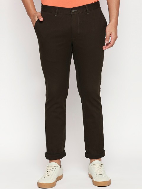 

Basics Men Olive Green Tapered Fit Solid Regular Trousers