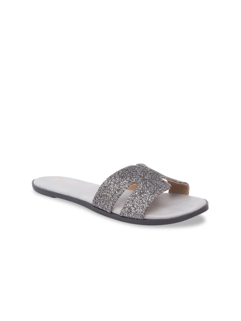 

Rocia Women Gunmetal-Toned Solid Open Toe Flats, Metallic